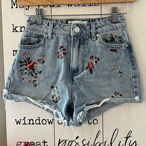 Banjara Embroidered Floral Distressed Denim Shorts